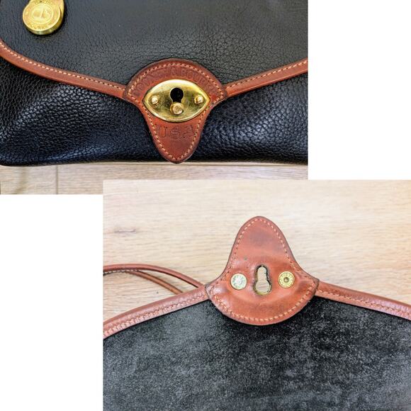 Dooney & Bourke AWL Leather Crossbody Envelope Clutch Black British Tan VTG 90s - Picture 7 of 11